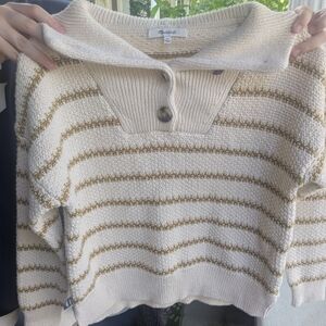 Madewell Cream and Brown Cowl Neck Sweater